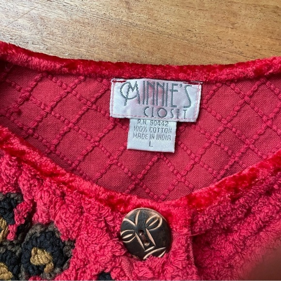 Vintage Red Chenille Button Front Embroidered Jacket - Picture 5 of 11